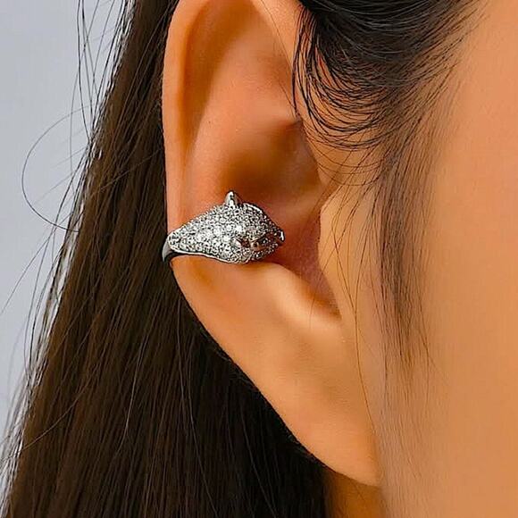 Silver Zircon Leopard Cuff Earring, Cartilage, Minimalist - Picture 6 of 8